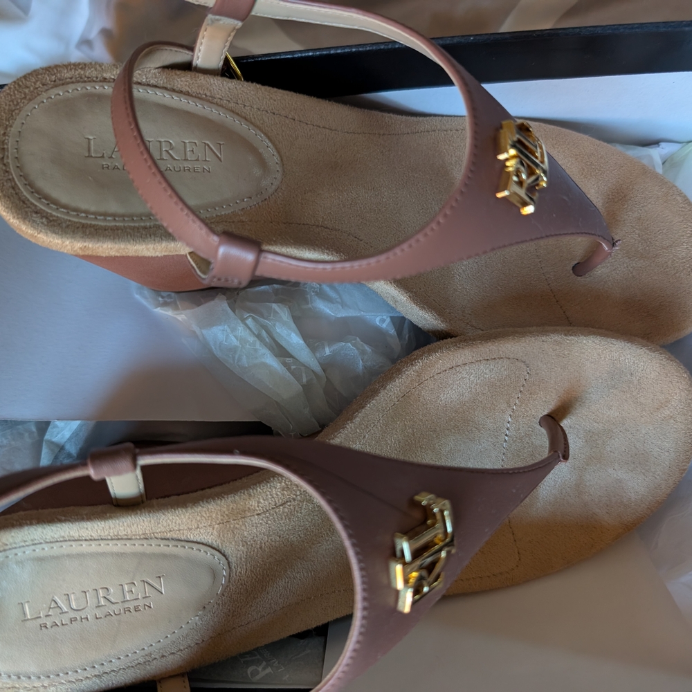 Polo by Ralph Lauren Tan Sandals with Gold Accent